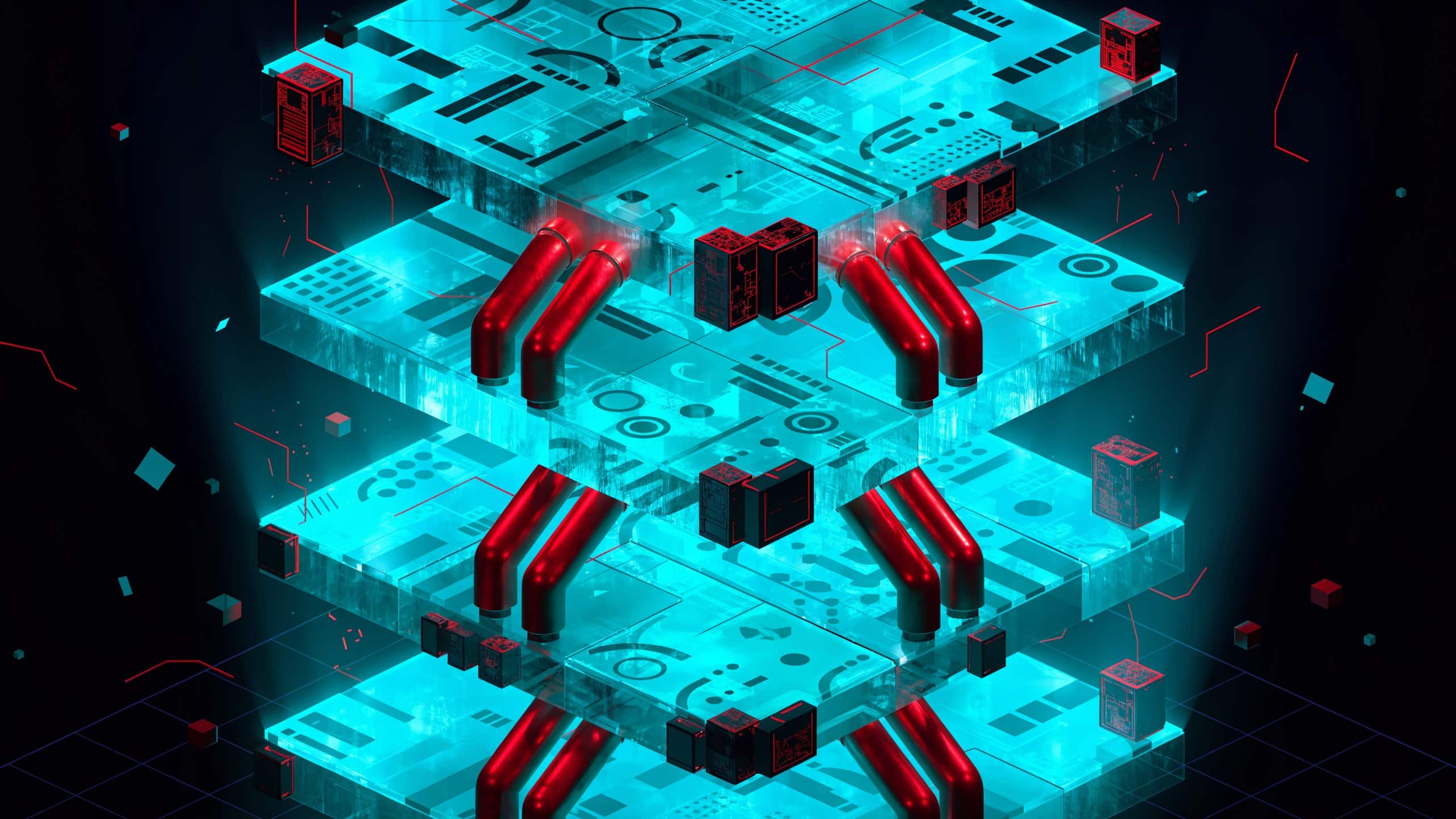 Bloques modulares apilados formando una fortaleza por capas de frameworks